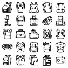 Backpack icons set. Outline set of backpack vector icons for web design isolated on white background