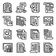Poster - Expense report icons set. Outline set of expense report vector icons for web design isolated on white background