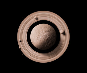 Wall Mural - top view saturn planets in deep space with rings and moons surrounded. isolated with clipping path