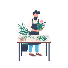 Poster - Male florist flat color vector faceless character