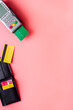 © 9dreamstudio - Payment by credit card. Terminal on pink background top-down copy space