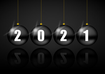Poster - New year 2021 greeting card with black christmas balls, pendulum concept illustration