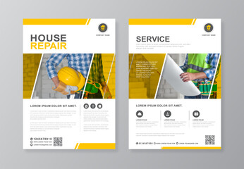 Construction tools cover and back page a4 flyer design template for print