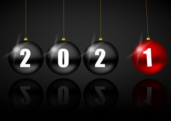 Poster - New year 2021 greeting card with black and red balls, pendulum concept illustration