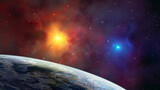 Fototapeta Na sufit - Space background. Colorful nebula with planet. Elements furnished by NASA. 3D rendering