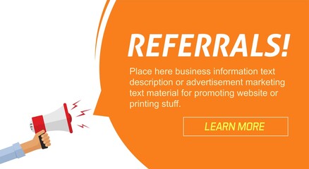 referrals program marketing advertising web banner with loudspeaker information person announcement 