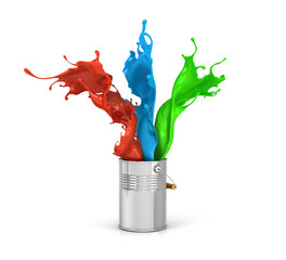 Wall Mural - set of color splashes of paint in can 3d illustration