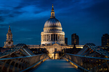 St Pauls Cathedral At Dusk In London Viewed From The Millennium Bridge