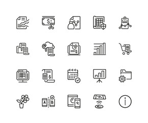 Sticker - Marketing icons. Set of twenty line icons. Diagram, data, report. Marketing concept. illustration can be used for topics like business, analysis, finance.