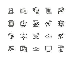Aufkleber - Web content icons. Set of twenty line icons. Analysis, cloud service, satellite. Modern technology concept. illustration can be used for topics like data storage, apps, digital devices.