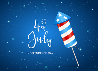 Sticker - Firework and Text 4th of July on Blue Background