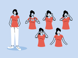 Sticker - how to wear a mask correct, women presenting the correct method of wearing a medical mask