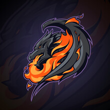Dragon Logo Head Illustration With Fire Flame