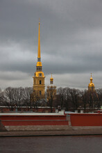 View From The Neva River On The Peter And Paul Cathedral And Fortress In Late Autumn In St. Petersburg