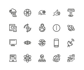 Aufkleber - Internet technology icons. Set of twenty line icons. Cloud, social media, thumb up. Internet technology concept. illustration can be used for topics like computer science, network, apps.