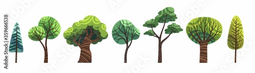 Fotografía Cute cartoon trees set isolated on white vector