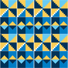 Wall Mural - Ghana African tribal Kente cloth style vector seamless textile pattern, geometric nwentoma design in blue and yellow
