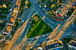 Aerial view of traffic triangular road in North London