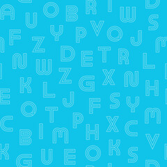 Vector simple seamless pattern with contour latin letters. Blue repeatable unusual background. Minimalistic bright design