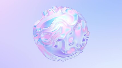 Aufkleber - Abstract holographic wavy smooth shape 3D animation. Morphing fluid blob composition background. Colorful liquid shape with ripples and folds. 4K seamless loop animation with alpha matte.