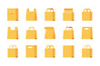 Shopping bag and Paper bag related color flat icon set. Paper market bag colorful flat icons. Grocery bag vector signs and symbols collection.