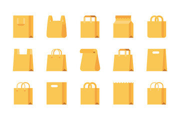Poster - shopping bag and paper bag related color flat icon set. paper market bag colorful flat icons. grocer