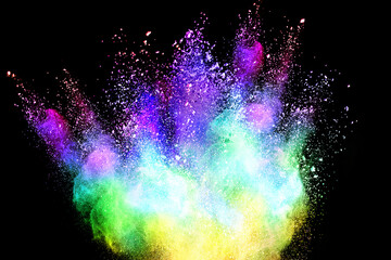 Wall Mural - Explosion of colored powder isolated on black background. 