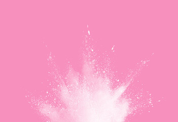 Wall Mural - White powder explosion isolated pink background.