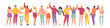 Group of smiling people holding hands. Multicultural and social unity, friendship and support. Vector characters on a white background