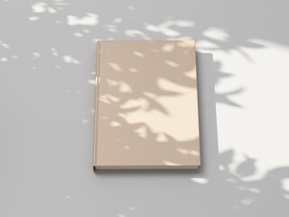 Beige Notebook Mockup with textured kraft hardcover on white table outdoor