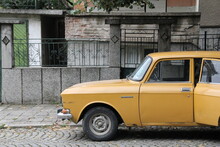 Yellow Car Old Moskwicz Bulgary Street