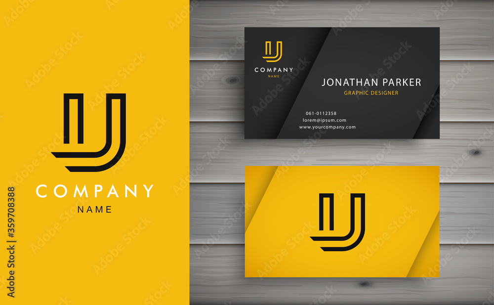 Clean and stylish logo forming the letter U with business card ...