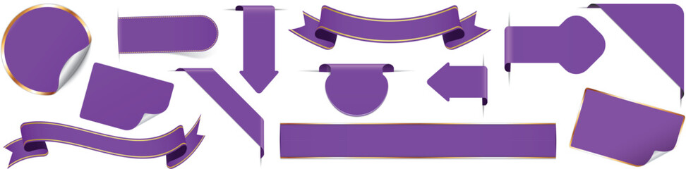 set of different purple banners, ribbons, stickers and other vector design elements