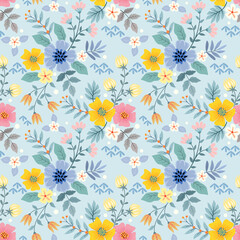 Wall Mural - Colorful hand drawn flowers seamless pattern vector design.