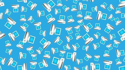 Poster - Seamless pattern of retro old hipster computers from the 70s, 80s, 90s, 2000s on a blue background