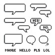 Pixel speech bubble set with a few popular words. Flat Bubbles of different shapes with a shadow. Geek message and dialog templates. Isolated illustrations on white background, line art.