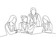 © Simple Line - One single line drawing of young happy female CEO presenting new technology innovation to the members at the office. Startup work life. Concept continuous line draw design vector graphic illustration