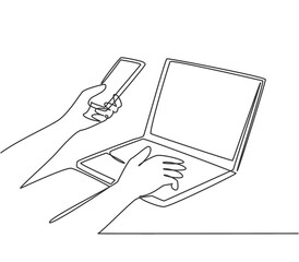 Poster - One continuous line drawing of hand gesture holding smartphone to input generate code message before login to internet banking. Online security concept single line draw design vector illustration