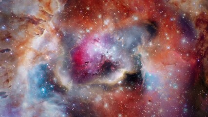 Wall Mural - Animation of flying through the stars and interstellar Orion nebulas. Clouds and gas in space. Universe galaxy. Purple celestial nebula constellation and star field in deep outer space.