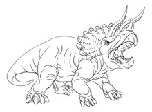 A Dinosaur Triceratops Black And White Outline Cartoon Like A Kids Coloring Book Page