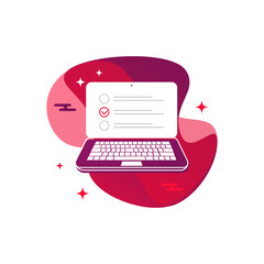 Poster - checkboxes on laptop computer screen. checklist and checkmarks. modern concept for web banners, web 