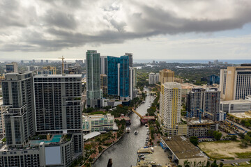 Fototapete - Aerial drone photo Downtown Fort Lauderdale Florida and river