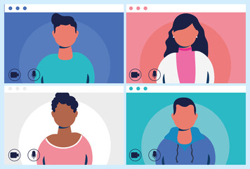 Sticker - people in virtual conference communication template