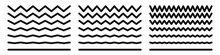 Wave Line And Wavy Zigzag Pattern Lines. Vector Black Underlines, Smooth End Squiggly Horizontal Curvy Squiggles