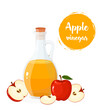 © MaryDesy - Vector illustration of glass bottle apple cider vinegar and red apples. Healthy organic food. Cartoon illustration of salad dressing ingredient in flat style. Great for menu, flyer, banner, kitchen de