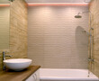 Modern bathroom with decorative lighting. Ecominimalism