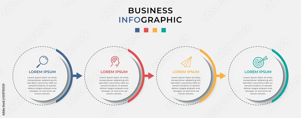Business Infographic design template Vector with icons and 4 four options or steps. Can be used for process diagram, presentations, workflow layout, banner, flow chart, info graph - obrazy, fototapety, plakaty 
