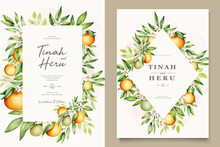 Botanical Watercolor Orange Fruits Wedding Invitation Card Template