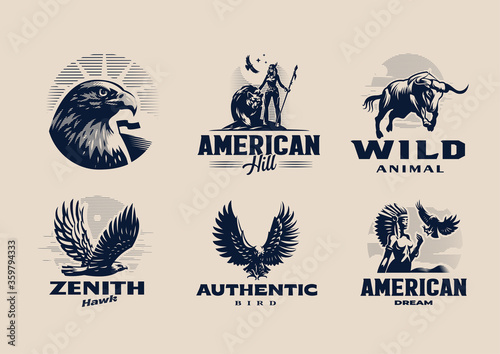 Fotomural A set of illustrations on the American theme.