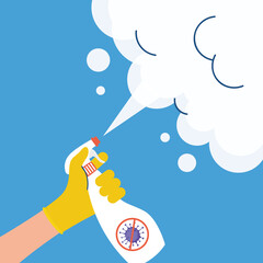 Sticker - hand human using disinfectant spray bottle for covid19